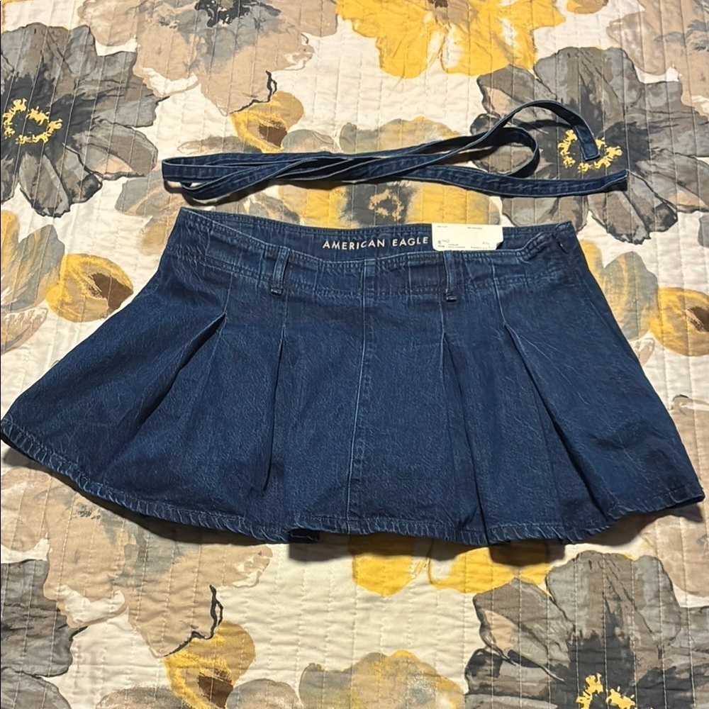 American Eagle Denim Mini Skort with Pleats